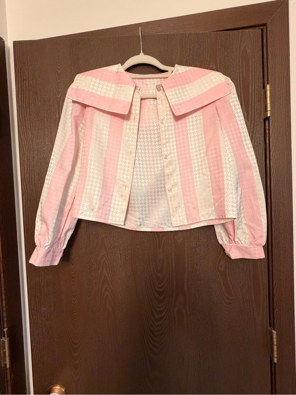 Vintage Pink and Cream Striped Blazer with Wide Collar and Skirt SET